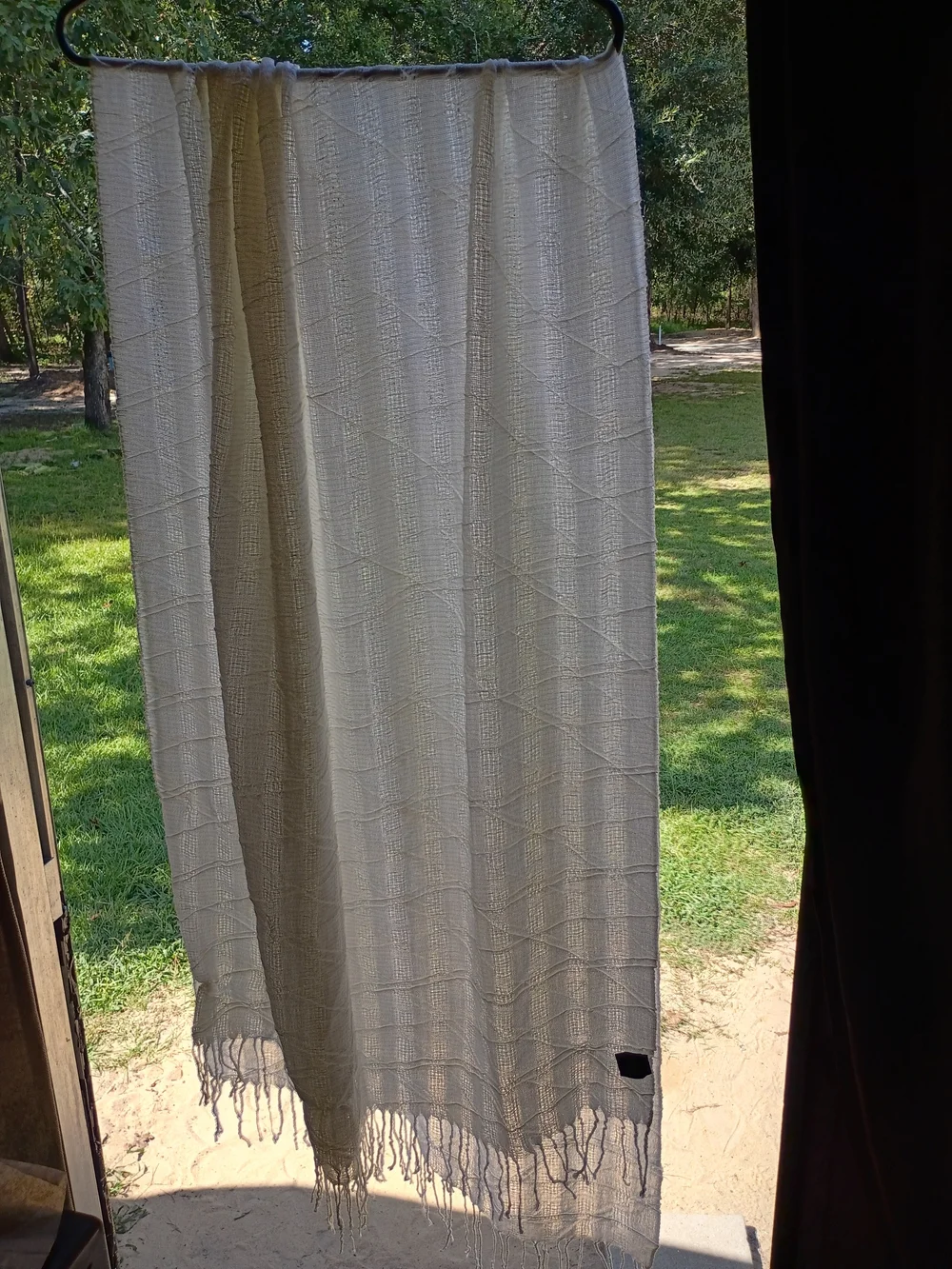 Light Cream Woven Scarf with Fringe
